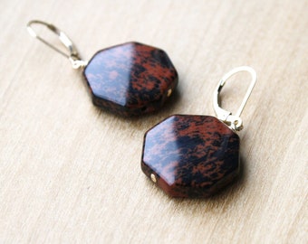 Mahogany Obsidian Earrings in 14k Gold Fill for Strength and Protection