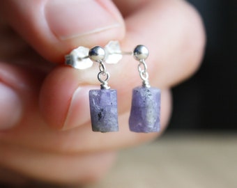 Raw Tanzanite Studs for Heightening Intuition and Peaceful Energy