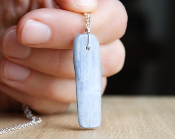 Raw Kyanite Necklace . Natural Crystal Necklace for Women . Blue Gemstone Necklace Pendant