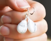 White Howlite Earrings . Anxiety Relief Jewelry Gifts for Mom . White Stone Earrings . White Teardrop Earrings Sterling Silver