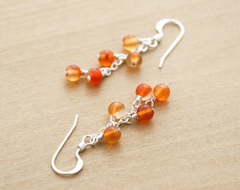 Carnelian Cluster Earrings in Sterling Silver for Motivation and Courage