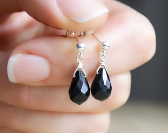 Black Onyx Studs in Sterling Silver for Courage and Strength