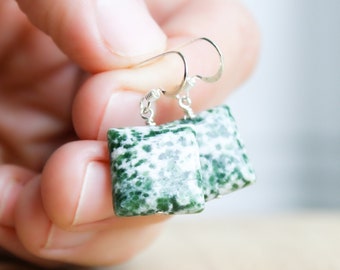 Tree Agate Earrings in Sterling Silver for Inner Peace and Strength