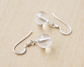 Clear Quartz Earrings Sterling Silver 925 . April Birthstone Earrings . Natural Quartz Crystal Earrings Dangle . Small Stone Earrings