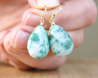 Tree Agate Earrings in 14k Gold Fill for Warmth and Inner Strength