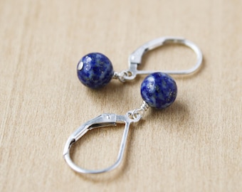 Lapis Lazuli Earrings Sterling Silver . Blue Lapis Earrings Dangle . Small Gemstone Earrings