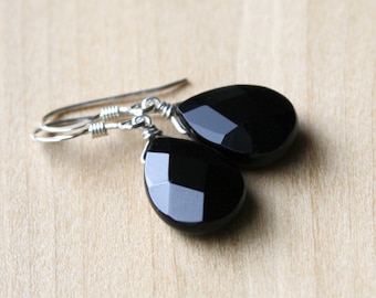 Black Onyx Earrings in Sterling Silver for Self Control and Alleviating Worry