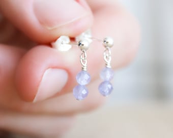 Tanzanite Studs in Sterling Silver for Intuition and Strength