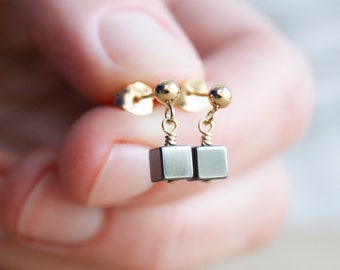 Hematite Studs in 14k Gold Fill for Dissolving Negativity and Enhancing Willpower NEW