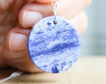 Sodalite Necklace . Large Sodalite Pendant Necklace . Blue Stone Necklace for Women