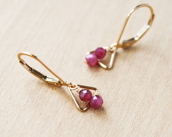 Pink Tourmaline Earrings 14k Gold Filled . Rubellite Earrings . Natural Tourmaline Triangle Lever Back Earrings