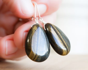 Tigers Eye Lever Back Earrings for Accomplishment and Intention