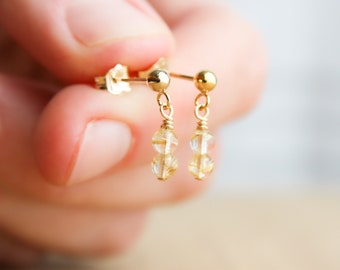 Golden Rutile Quartz Stud Earrings in 14k Gold Fill for Aiding Manifestation