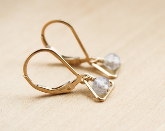 Labradorite Triangle Earrings in 14k Gold Fill for Calming the Mind and Illuminating Higher Purpose