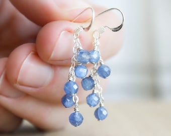 Blue Kyanite Earrings . Blue Gemstone Cluster Earrings . Healing Crystal Earrings Dangle