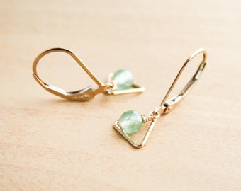 Green Aventurine Triangle Lever Back Earrings for Prosperity and Abundance