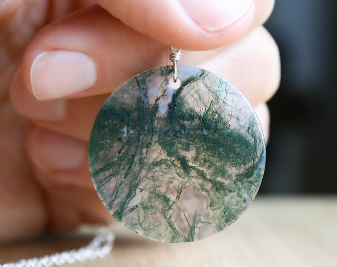 Featured listing image: Moss Agate Necklace in Sterling Silver for Inner and Outer Strength