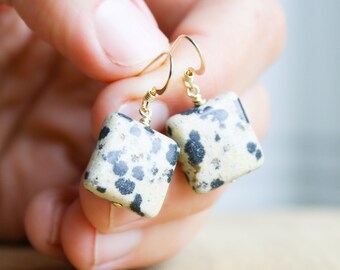 Dalmatian Stone Earrings in 14k Gold Fill for Grounding and Strength