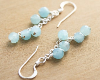 Blue Amazonite Cluster in Sterling Silver Earrings for Calming the Mind