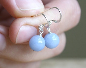 Angelite Earrings in Sterling Silver for Clear Communication and Calm