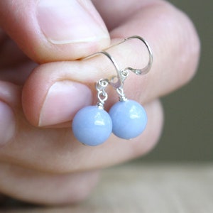 Angelite Earrings 925 Sterling Silver . Cornflower Blue Stone Dangle Earrings . Round Gemstone Earrings image 1