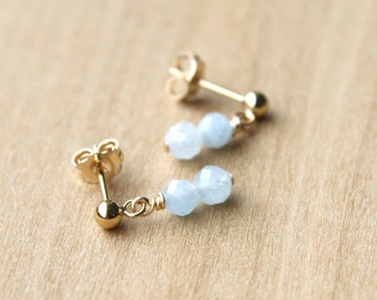 Natural Aquamarine Studs in 14k Gold Fill for Dedication and Determination