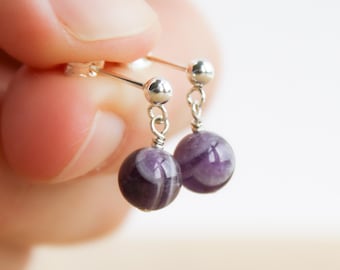 Amethyst Stud Earrings in Sterling Silver for Protection and Intuition