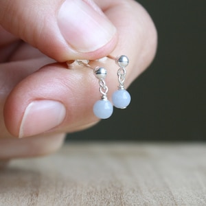 Angelite Stud Earrings . Natural Stone Earrings Dangle . Small Gemstone Earrings Studs image 1