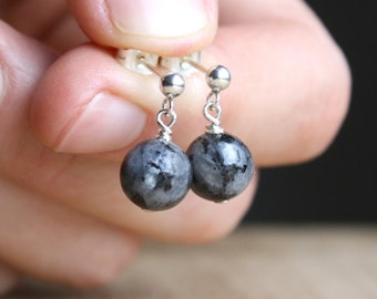 Black Moonstone Studs in Sterling Silver for Grounding and Clarity