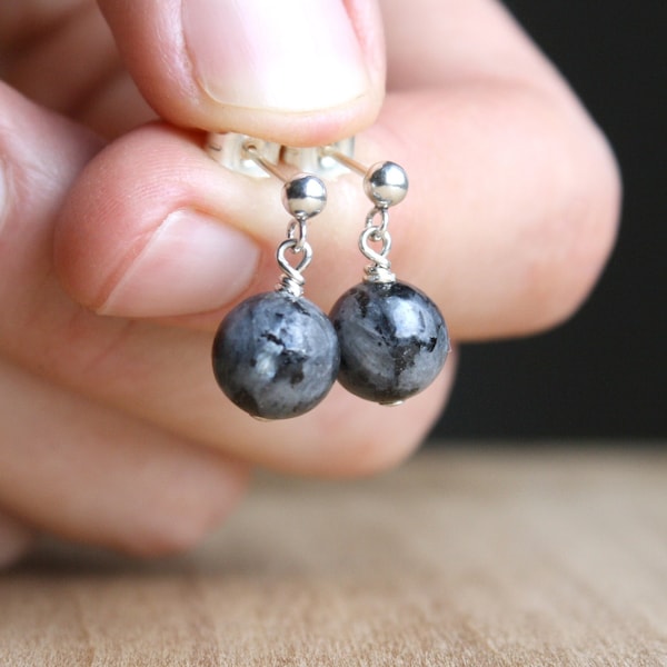 Black Moonstone Earrings Studs . June Birthstone Earrings for Girls and Women . Natural Gemstone Studs Dangle