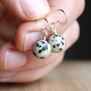 Dalmatian Jasper Earrings Dangle . Natural Gemstone Earrings in Sterling Silver . Dalmatian Stone Earrings for Women