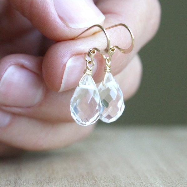 Crystal Quartz Teardrop Earrings: 14k Gold Filled Dangle Gemstone