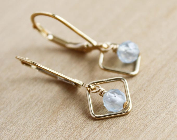 Featured listing image: Natural Aquamarine Lever Back Earrings in 14k Gold Fill for Courage and Trusting Yourself NEW