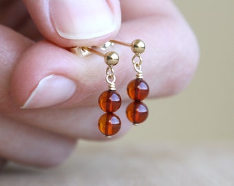 Genuine Amber Stud Earrings in 14k Gold Fill for Courage and Balance