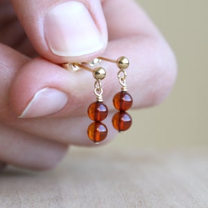 Natural Amber Stud Earrings . Genuine Amber Earrings 14k Gold Filled . Small Stone Studs Dangle