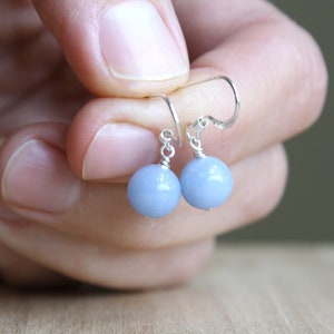 Angelite Earrings 925 Sterling Silver . Cornflower Blue Stone Dangle Earrings . Round Gemstone Earrings image 5