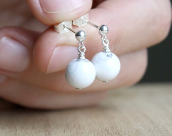 White Howlite Studs in Sterling Silver for Anxiety Relief and Self Expression