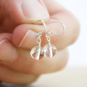 Clear Quartz Earrings Sterling Silver 925 . April Birthstone Earrings . Natural Quartz Crystal Earrings Dangle . Small Stone Earrings NEW