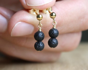 Lava Stone Earrings Studs . Lava Rock Earrings in 14k Gold Fill . Essential Oil Diffuser Jewelry