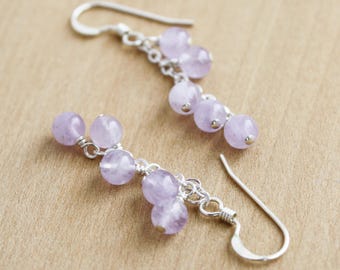 Lavender Amethyst Cluster Earrings in 925 Sterling Silver for Protection and Motivation NEW