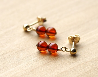 Genuine Amber Stud Earrings in 14k Gold Fill for Courage and Balance