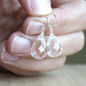 Clear Quartz Earrings Dangle . Faceted Quartz Crystal Earrings . Healing Gemstone Teardrop Earrings