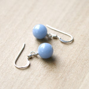 Angelite Earrings 925 Sterling Silver . Cornflower Blue Stone Dangle Earrings . Round Gemstone Earrings image 2