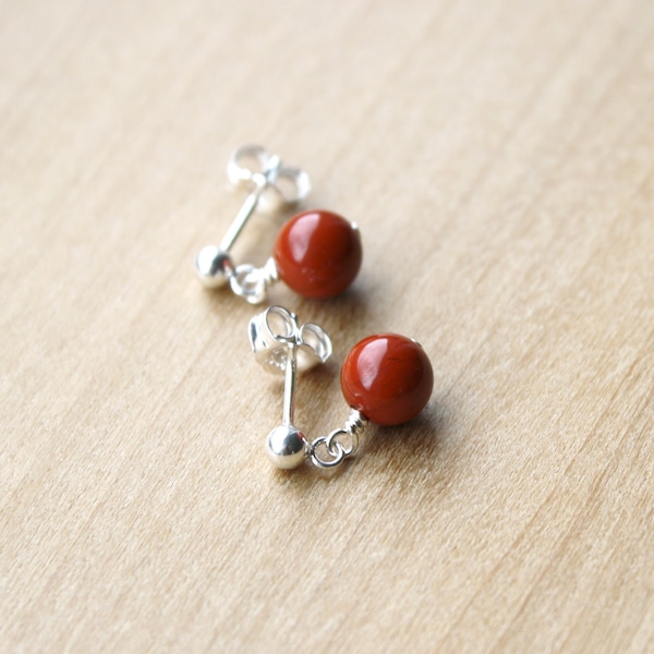 Red Jasper Stud Earrings . Small Gemstone Dangle Earrings Studs