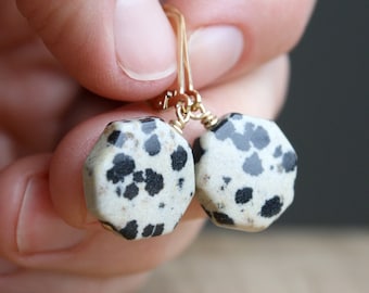 Dalmatian Stone Earrings in 14k Gold Fill for Grounding and Strength