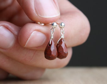 Red Jasper Studs in Sterling Silver for Grounding and Comfort