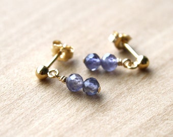 Natural Iolite Studs in 14k Gold Fill for Intuition and Illumination