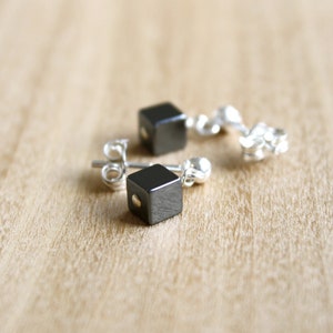Hematite Stud Earrings . Anxiety Earrings . Cube Stud Earrings in Sterling Silver