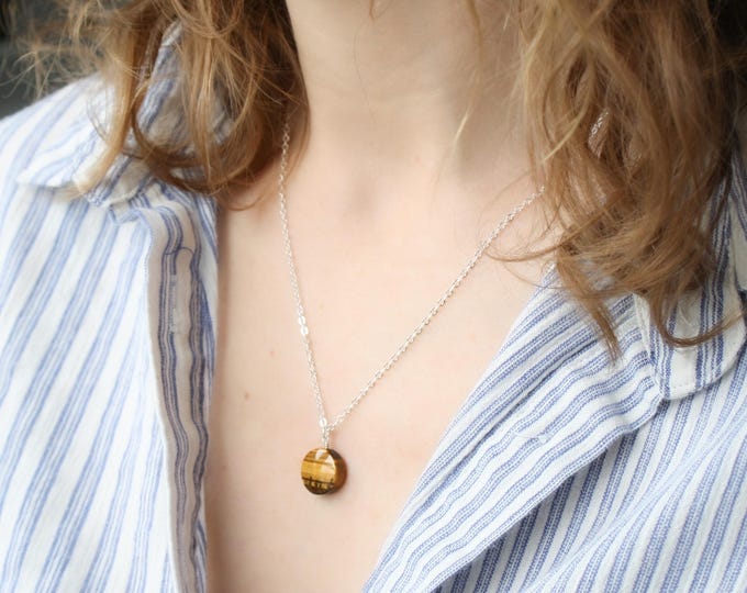 Featured listing image: Tiger Eye Necklace in Sterling Silver for Positive Emotions and an Open Mind