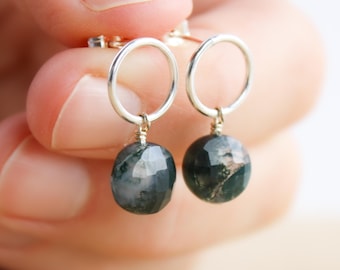 Moss Agate Circle Stud Earrings in Sterling Silver for a Mental, Physical, and Soul Filling Refresh